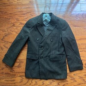 Double-Breasted Pinstripe Blazer in Black with White Stripes